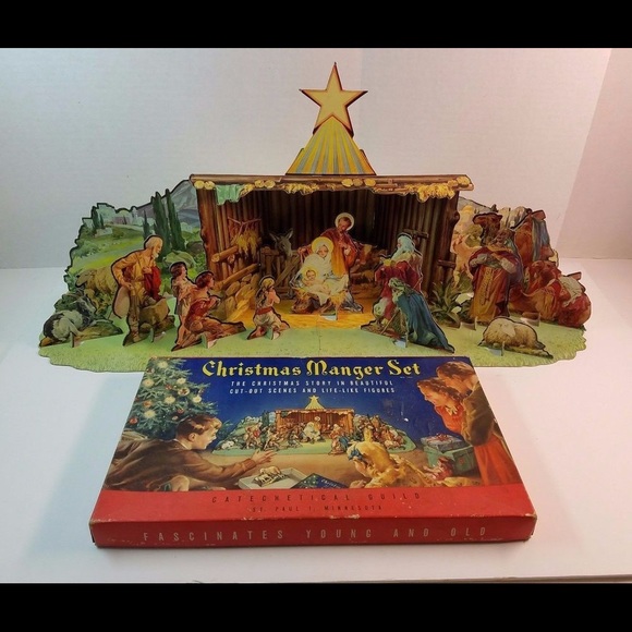 CHRISTMAS MANAGER SET retro cut out cardboard NEW - Picture 5 of 16